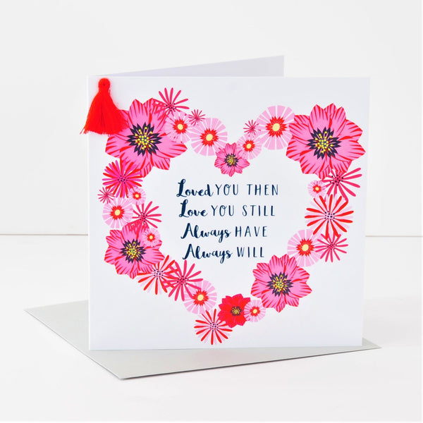 Valentine's Day Card, Heart Wreath & Poem, Embellished with a colourful tassel