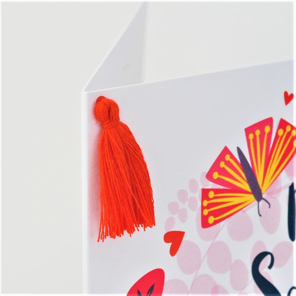 Welsh Valentine's Day Card, You Still Give me Butterflies, Tassel Embellished