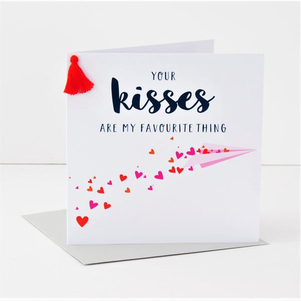 Valentine's Day Card, Paper Plane Kisses, Embellished with a colourful tassel