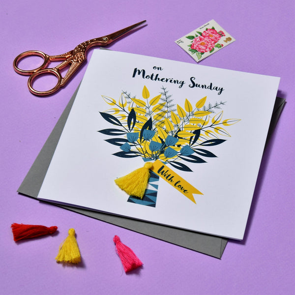 Mother's Day Card, Flowers Bouquet, Embellished with a colourful tassel