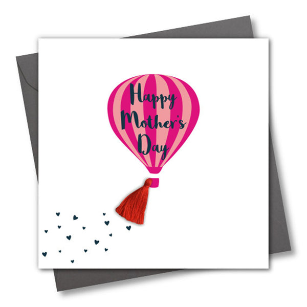 Mother's Day Card, Hot air balloon, Embellished with a colourful tassel