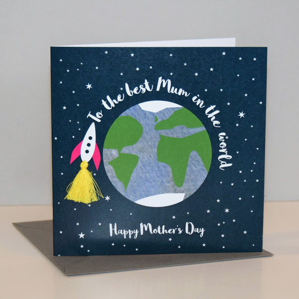 Mother's Day Card, World, Best Mum, Embellished with a colourful tassel