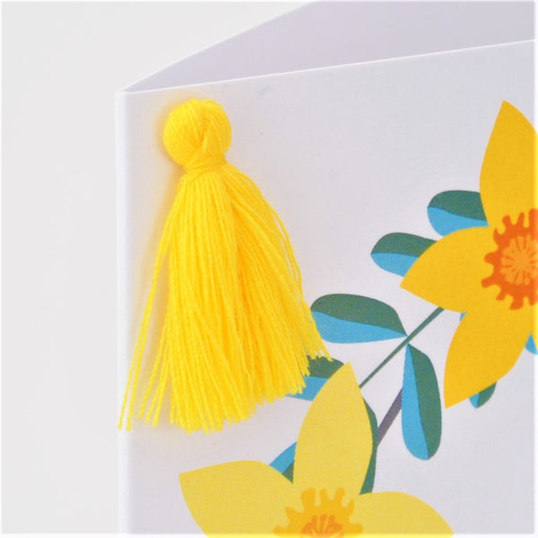 Easter Card, Daffodil Wreath, Happy Easter, Embellished with a colourful tassel