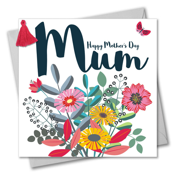 Mother's Day Card, Bouquet, Happy Mother's Day, Mum, Tassel Embellished