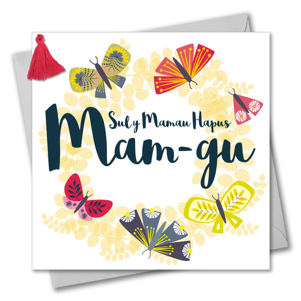 Welsh Grandma Mother's Day Card, Sul y Mamau Hapus Mam-gu, Tassel Embellished