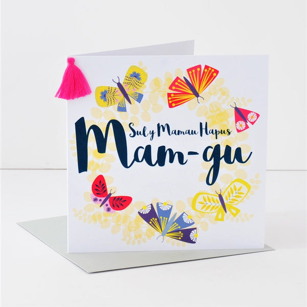 Welsh Grandma Mother's Day Card, Sul y Mamau Hapus Mam-gu, Tassel Embellished