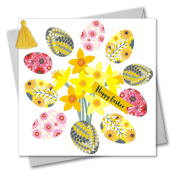 Easter Card, Daffodils, Happy Easter, Embellished with a colourful tassel