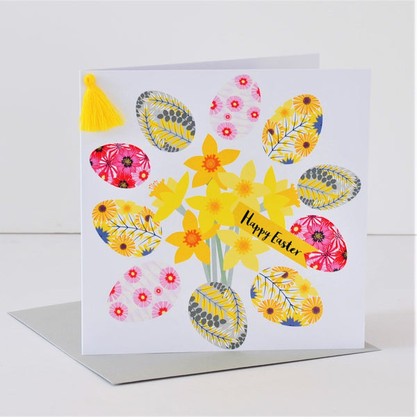 Easter Card, Daffodils, Happy Easter, Embellished with a colourful tassel