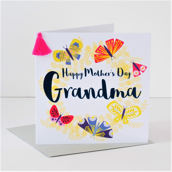 Mother's Day Card, Butterfly Wreath, Grandma, Embellished with a tassel