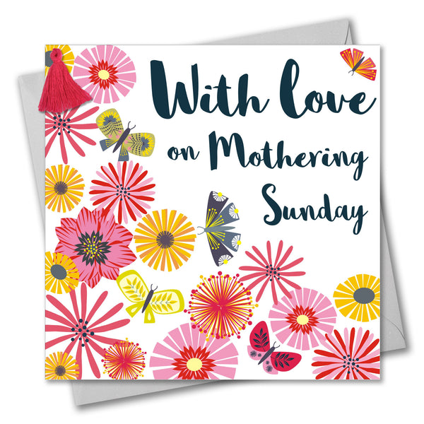 Mother's Day Card, Tumbling Flowers, Mothering Sunday, Embellished with a tassel