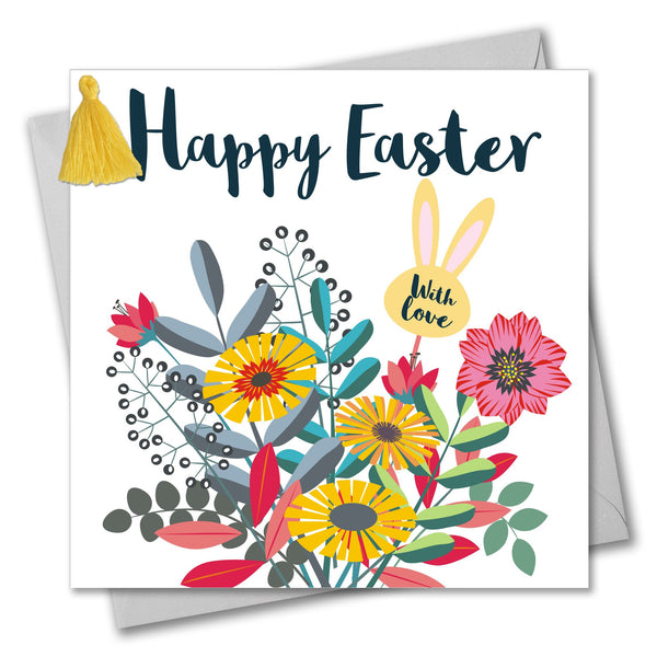Easter Card, Bouquet, Happy Easter, Embellished with a colourful tassel