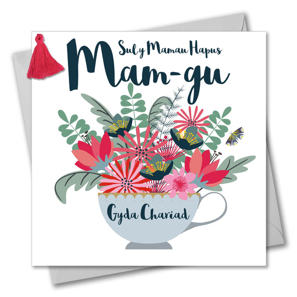 Welsh Granny Mother's Day Card, Sul y Mamau Hapus Mam-gu, Tassel Embellished