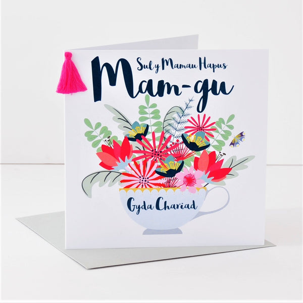 Welsh Granny Mother's Day Card, Sul y Mamau Hapus Mam-gu, Tassel Embellished