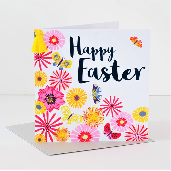 Easter Card, Tumbling Flowers, Happy Easter, Embellished with a colourful tassel