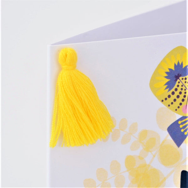 Easter Greeting Card, Butterflies & Eggs, Embellished with a colourful tassel