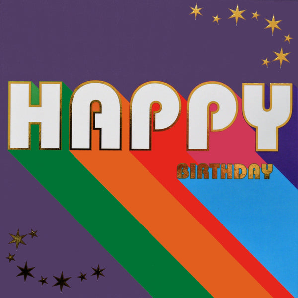 Birthday Card, Happy Birthday, Rainbow colours, with gold foil