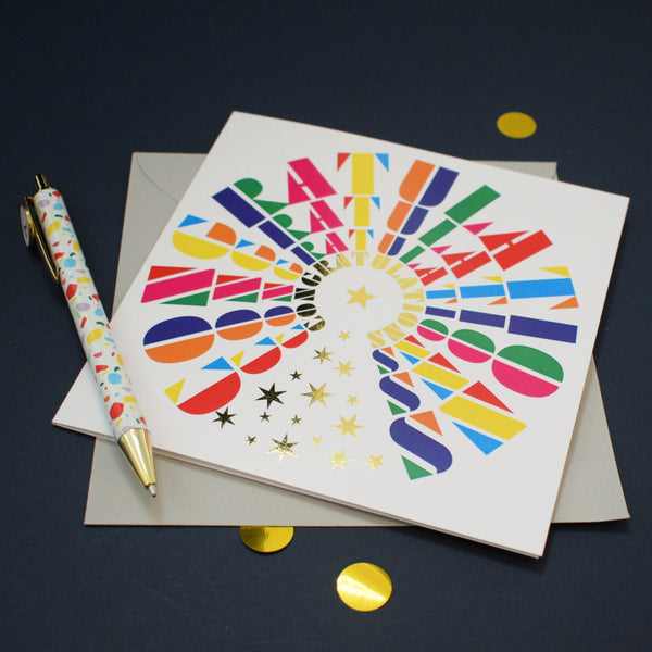 Congratulations Card, In circles with stars and gold foil