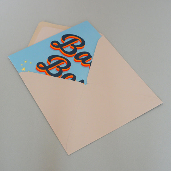 Baby Boy Card, Slanted script with gold stars and gold foil