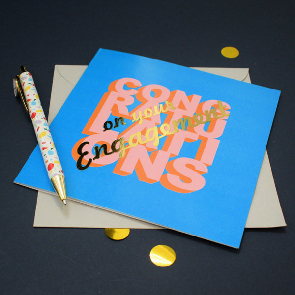 Engagement Card, Congratulations on your Engagemnet text with gold foil