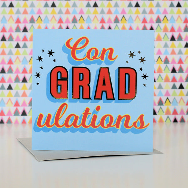 Graduation Card, Con-GRAD-ulations, Red block letters, with gold foil
