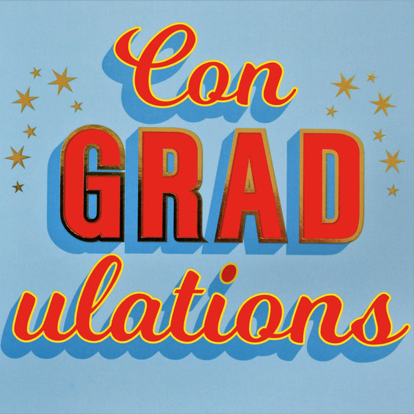 Graduation Card, Con-GRAD-ulations, Red block letters, with gold foil