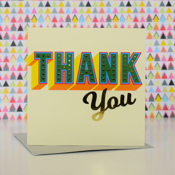 Thank You Card, Green block letters with stars and gold foil