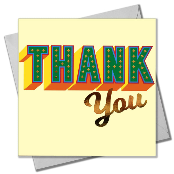 Thank You Card, Green block letters with stars and gold foil