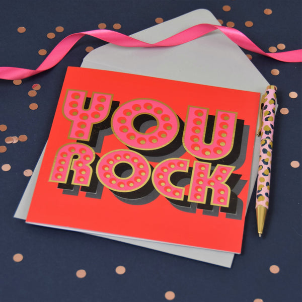 Valentine's Day Card, You Rock, text foiled in shiny gold