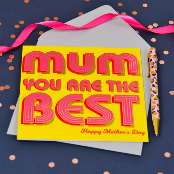Mother's Day Card, Best Mum, text foiled in shiny gold