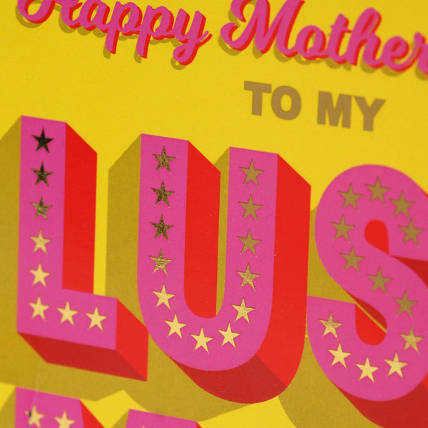 Mother's Day Card, Lush Mam, text foiled in shiny gold