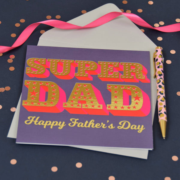 Father's Day Card, Super Dad, text foiled in shiny gold