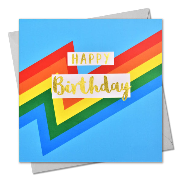 Birthday Card, Colour Bolt, Happy Birthday, text foiled in shiny gold