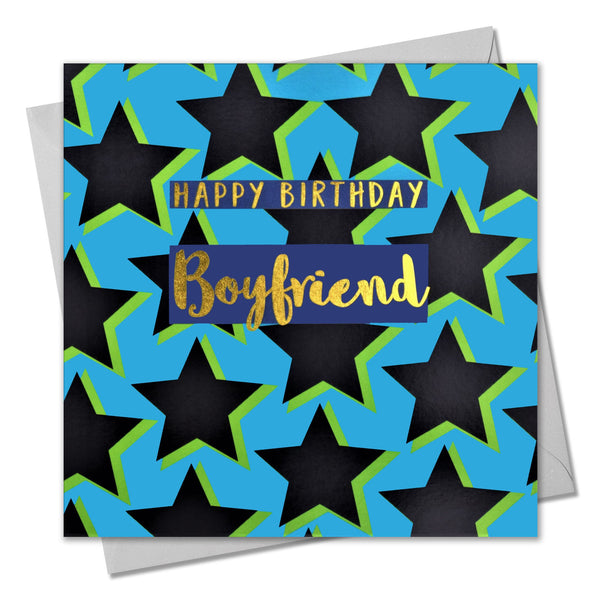 Birthday Card, Star Boyfriend, text foiled in shiny gold
