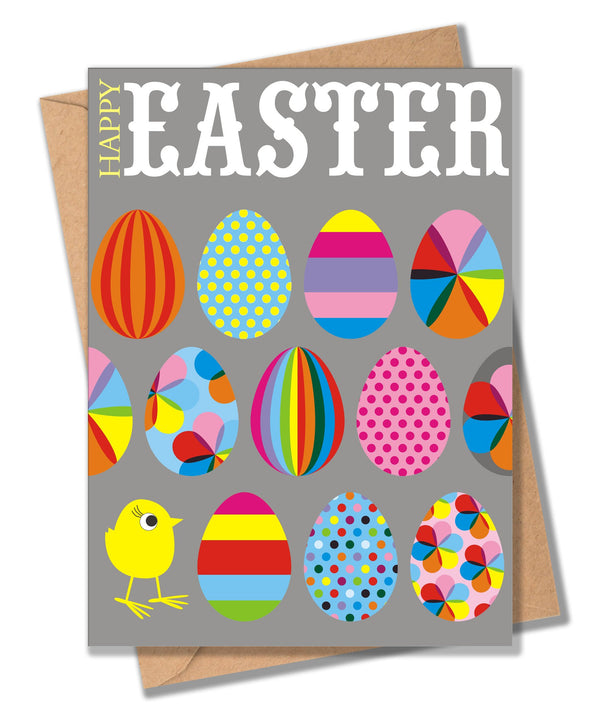 Easter Card, Easter Eggs and Chick, Happy Easter