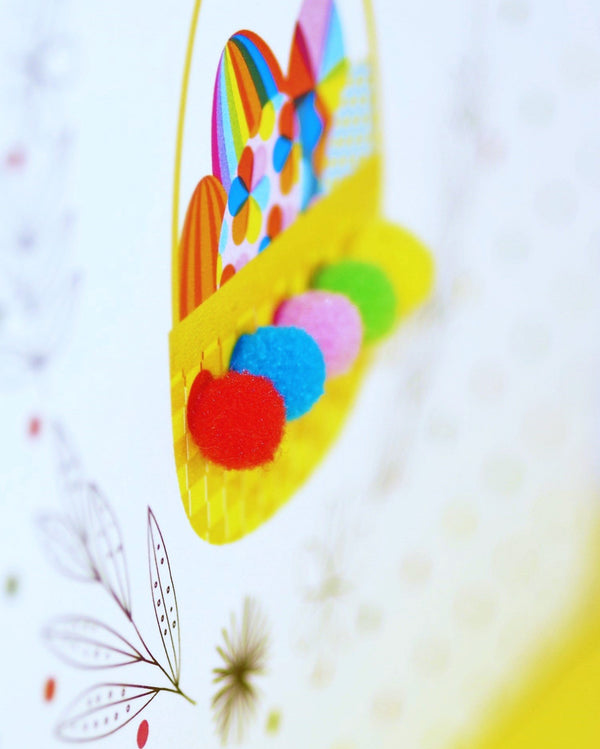 Easter Card, Basket of Eggs, Embellished with colourful pompoms