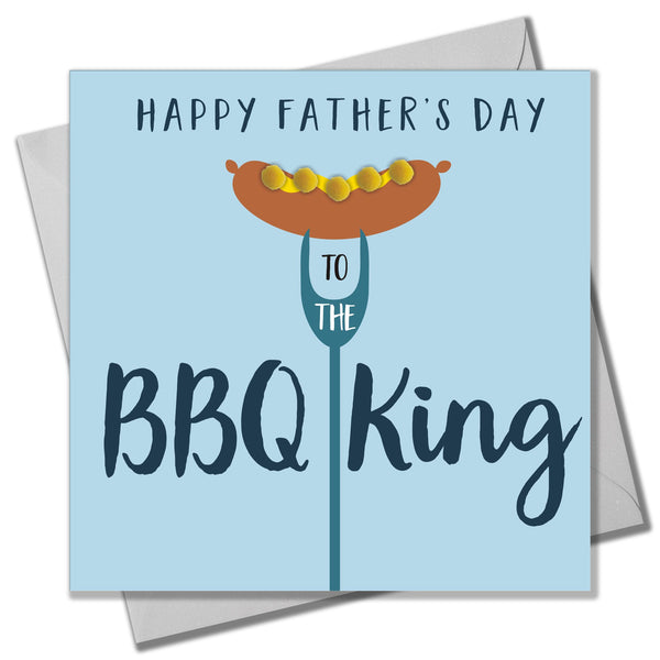 Father's Day Card, BBQ King, Embellished with colourful pompoms