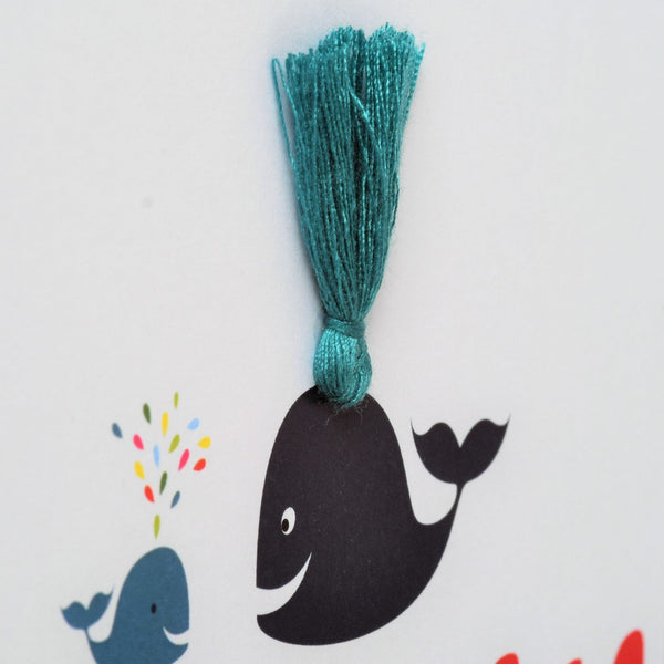 Father's Day Card, Daddy & Baby Whale, Embellished with colourful tassel