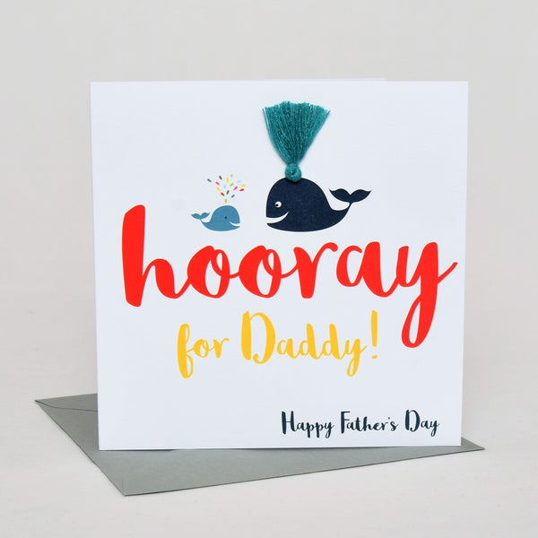 Father's Day Card, Daddy & Baby Whale, Embellished with colourful tassel