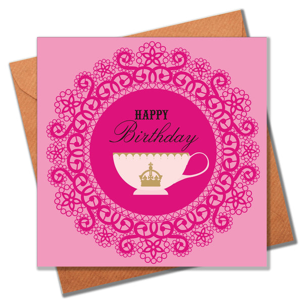 Birthday Card, Tea & Doilies, Happy Birthday