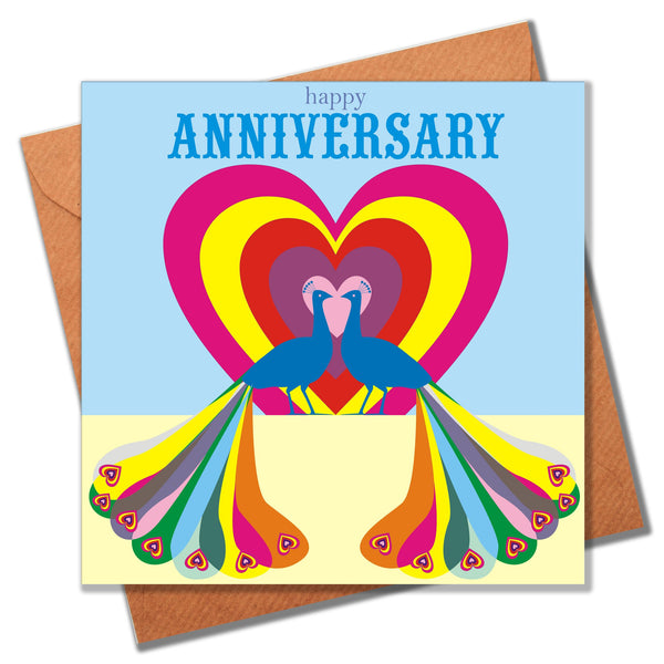 Wedding Card, Peacock Heart, Happy Anniversary