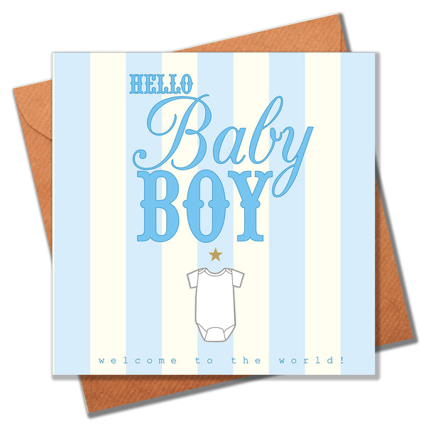 Baby Card, Blue Stripes, Hello Baby Boy
