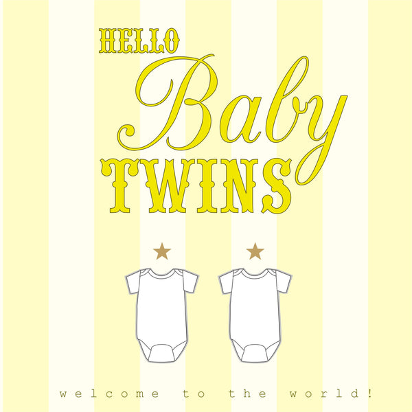 Baby Card, Yellow Stripes, Hello Baby Twins