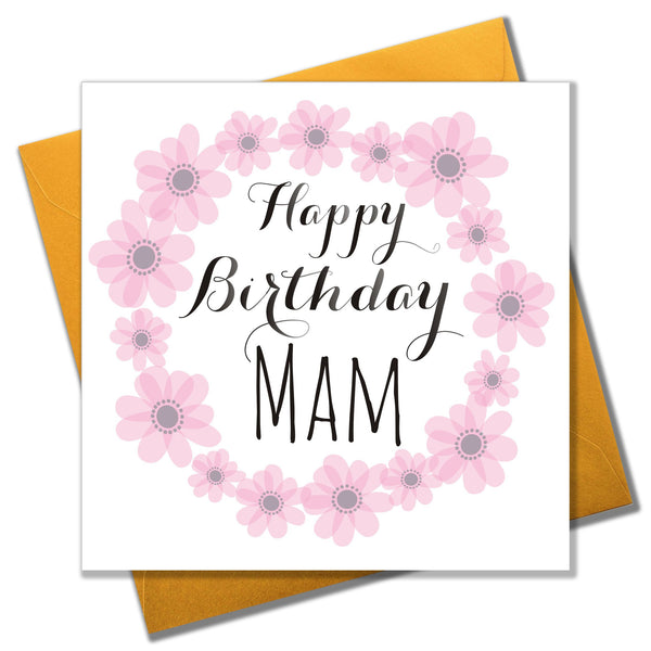 Birthday Card, Mam, Pink Flower Circle