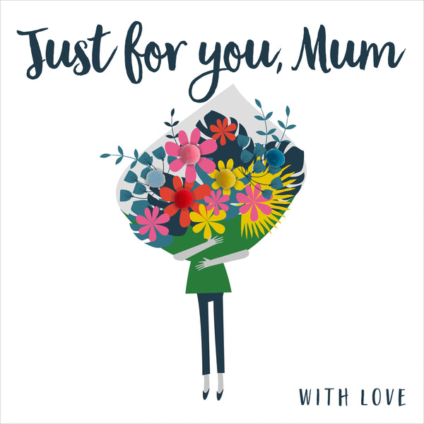 Mother's Day Card, Bouquet, Mum with love, Embellished with colourful pompoms