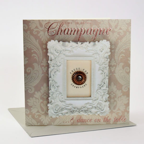 Birthday Card, Press for Service, Champagne, Embossed and Foiled text