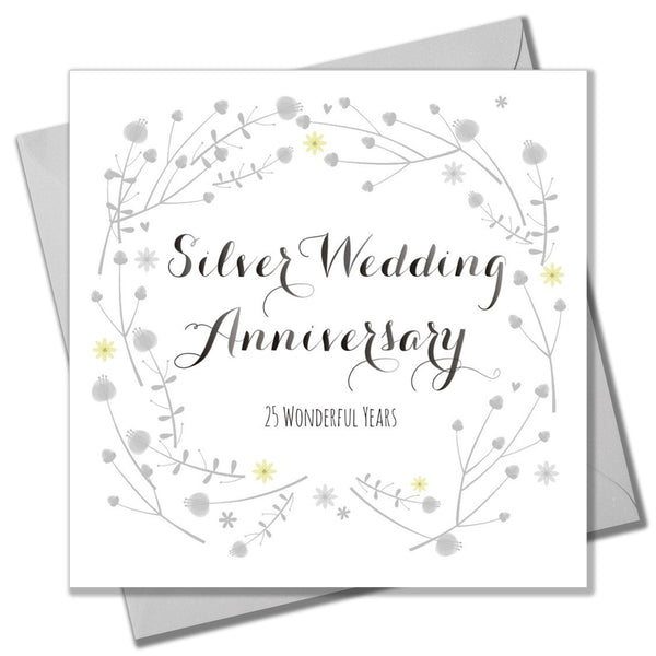 Wedding Card, Flowers, Silver Wedding Anniversary