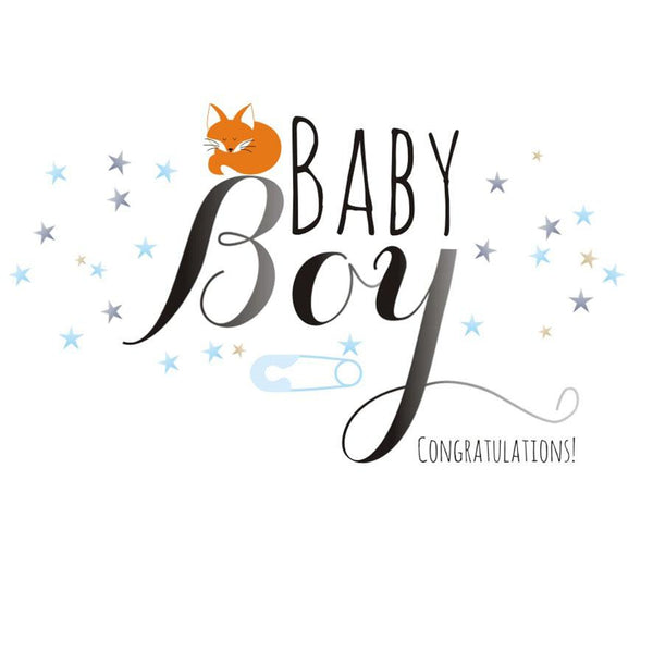 Baby Card, Sleeping Fox, Baby Boy Congratulations