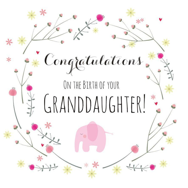 Baby Card, Pink Elephant, Congratulations on the Birth of Granddaughter!