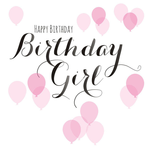 Birthday Card, Pink Balloons, Happy Birthday Birthday Girl