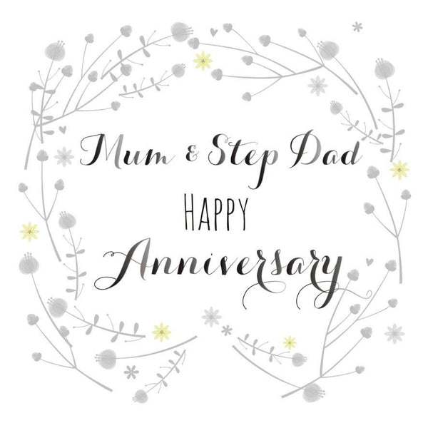 Wedding Card, Flowers, Mum and Step Dad Happy Anniversary